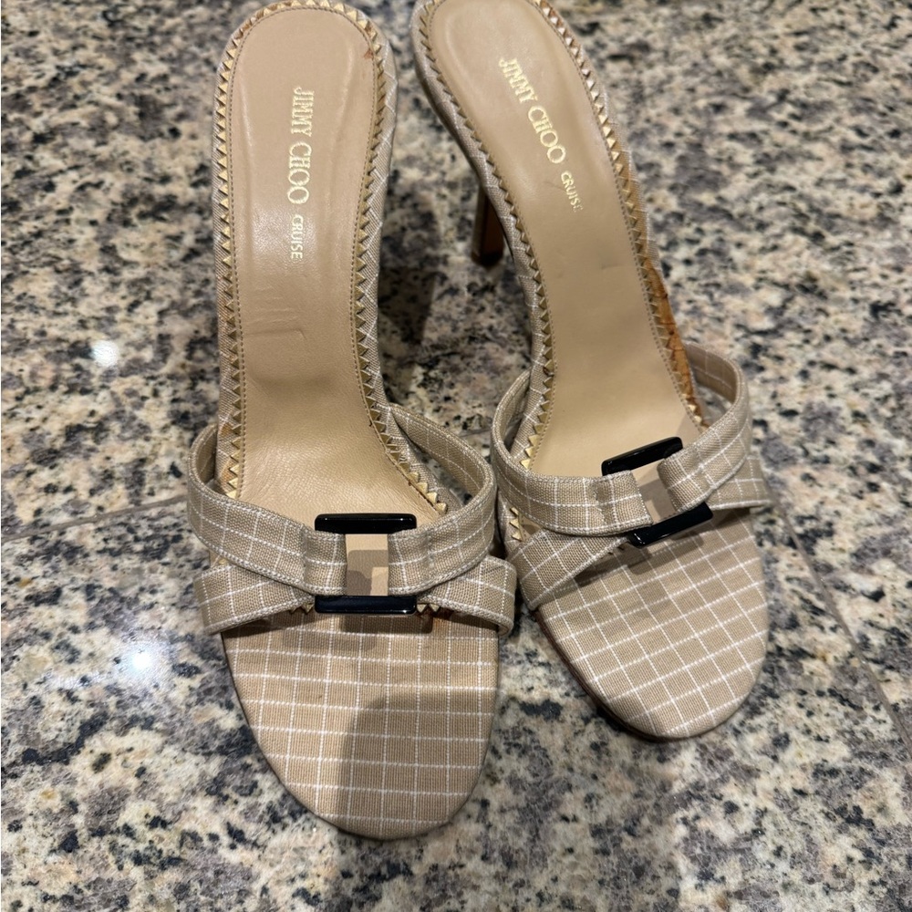 Jimmy Choo Beige Checkered Women's Heels